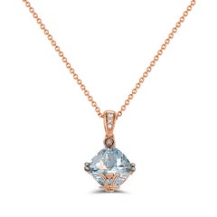 LeVian Cushion Aquamarine Gem 
Diamond Pendant in 14K Rose Gold-1 1/3 Cts