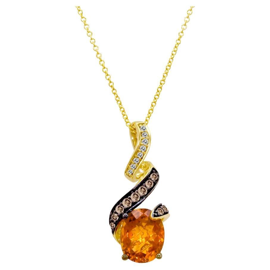 LeVian Cushion Citrine Chocolate Diamond Pendant in 14K Gold-2 3/8 cts For Sale