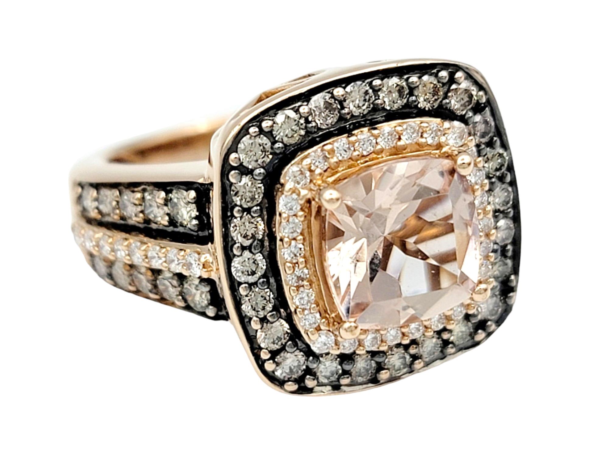 Contemporary Le Vian Cushion Cut Morganite and Diamond Halo Cocktail Ring 14 Karat Rose Gold For Sale