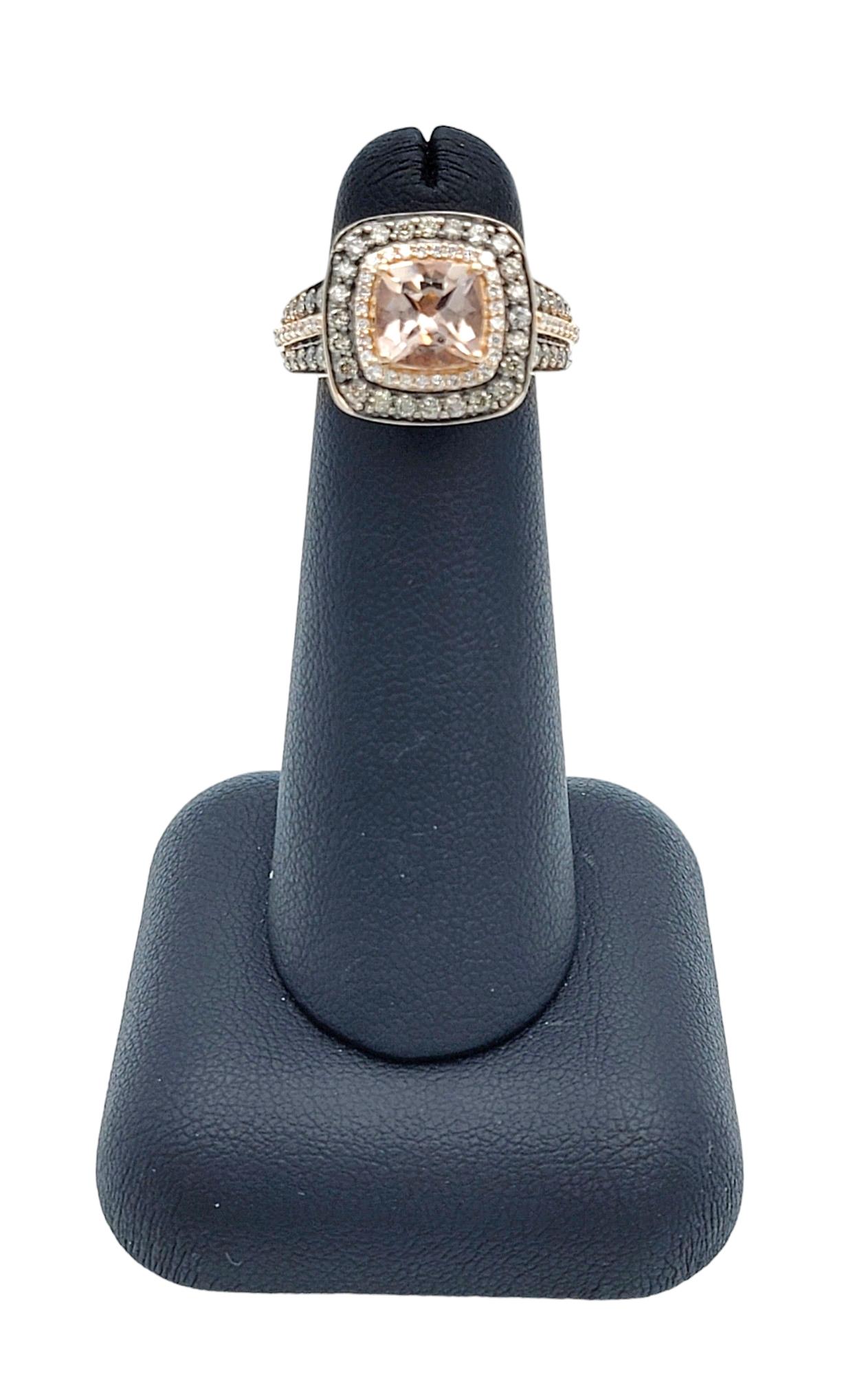 Le Vian Bague cocktail en or rose 14 carats avec Morganite taille coussin et halo de diamants en vente 2