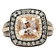 Le Vian Cushion Cut Morganite and Diamond Halo Cocktail Ring 14 Karat Rose Gold