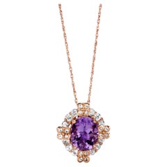 LeVian Cushion Pink Amethyst White Sapphire Pendant in 14K Rose Gold-3 Cts