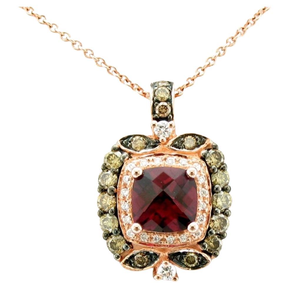 Le Vian Cushion Rhodolite Chocolate Diamond Pendant in 14K Rosegold 1 1 2 Cts For Sale
