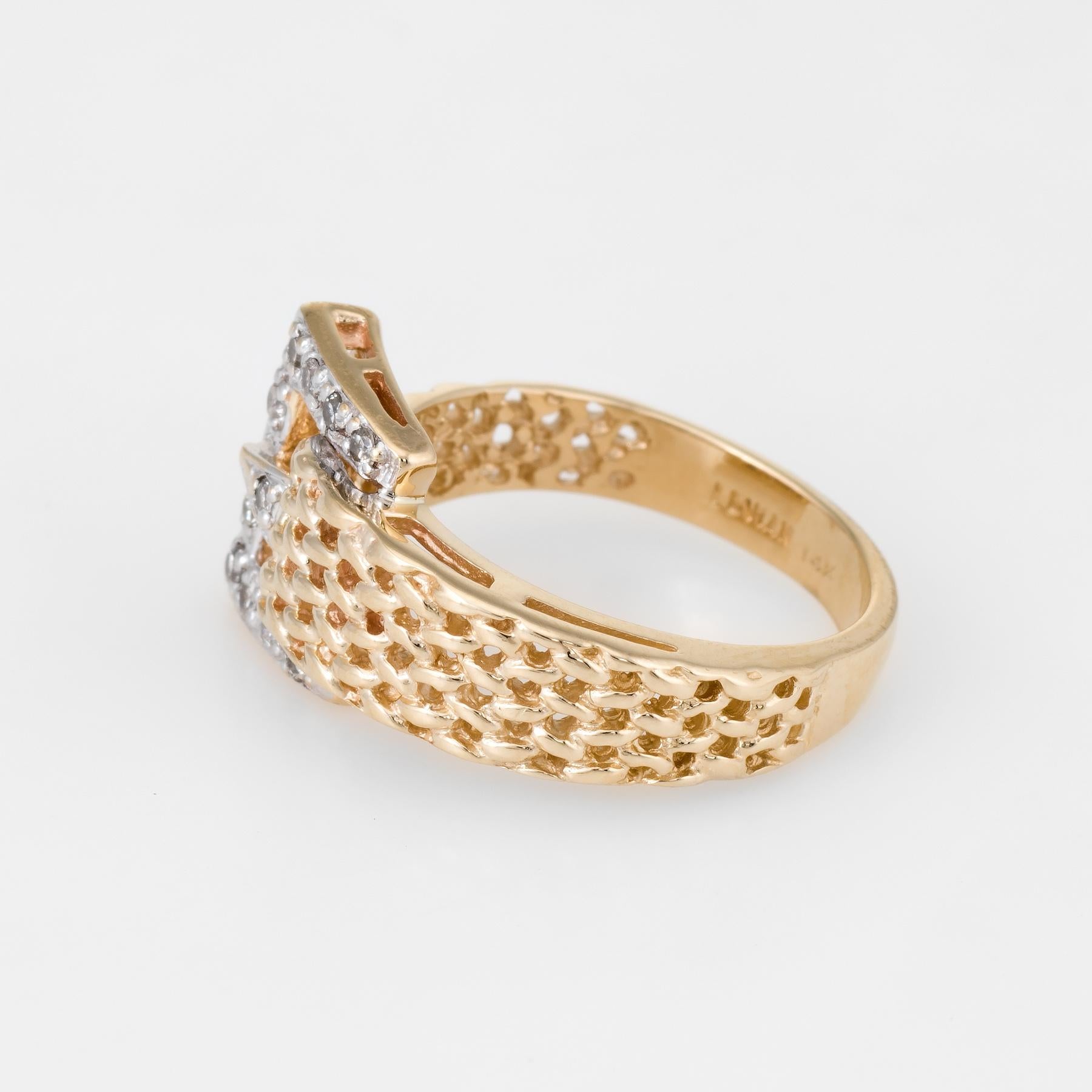 LeVian Diamond Buckle Ring Estate 14 Karat Yellow Gold Fine Designer Jewelry In Excellent Condition In Torrance, CA