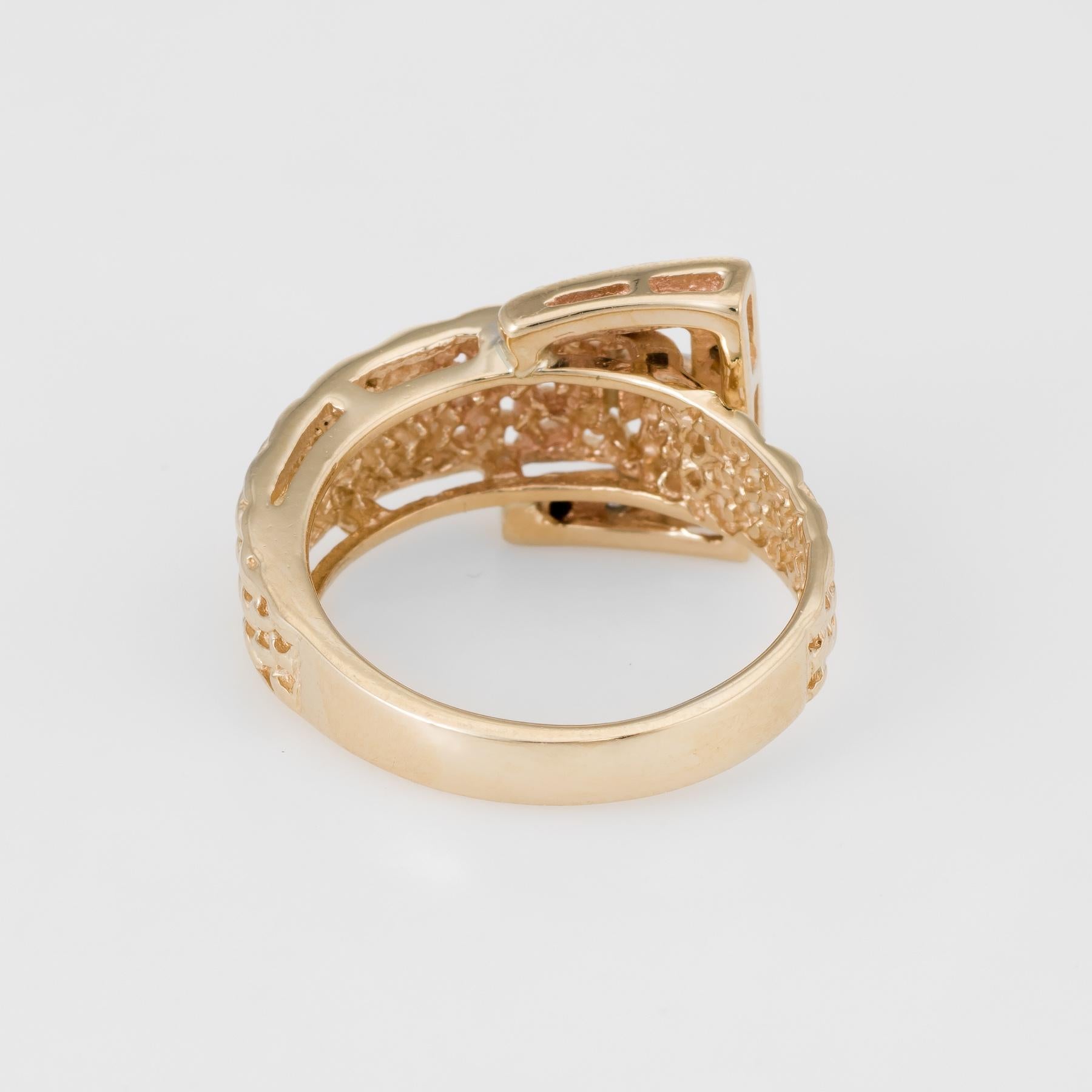 Women's LeVian Diamond Buckle Ring Estate 14 Karat Yellow Gold Fine Designer Jewelry