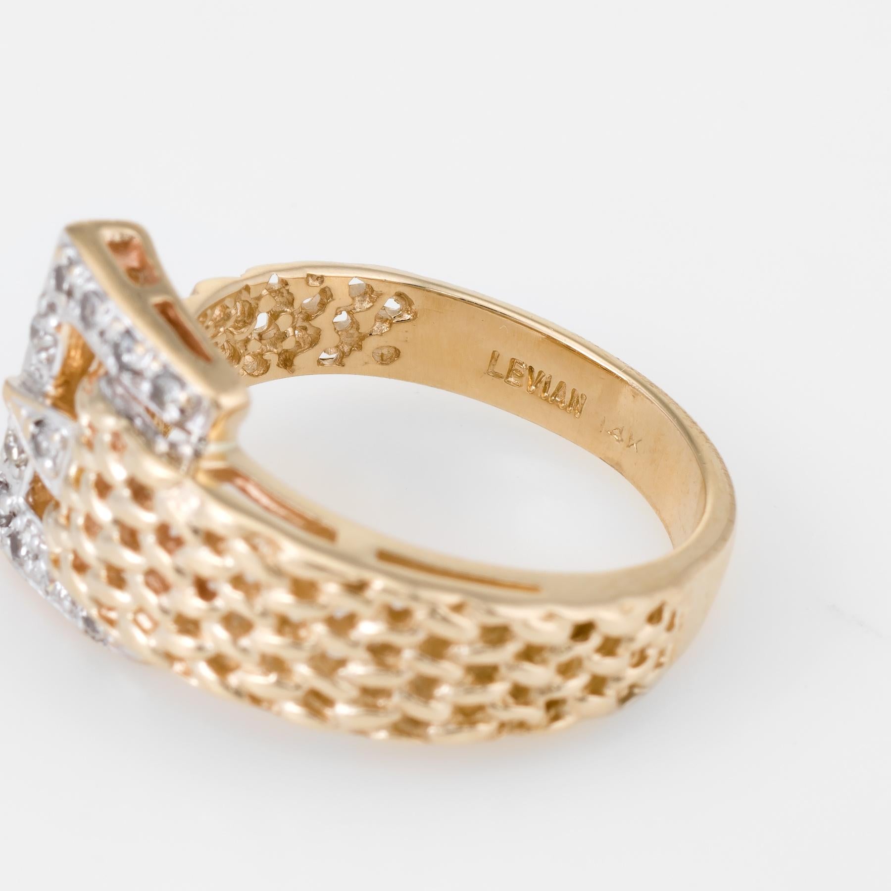 LeVian Diamond Buckle Ring Estate 14 Karat Yellow Gold Fine Designer Jewelry 2