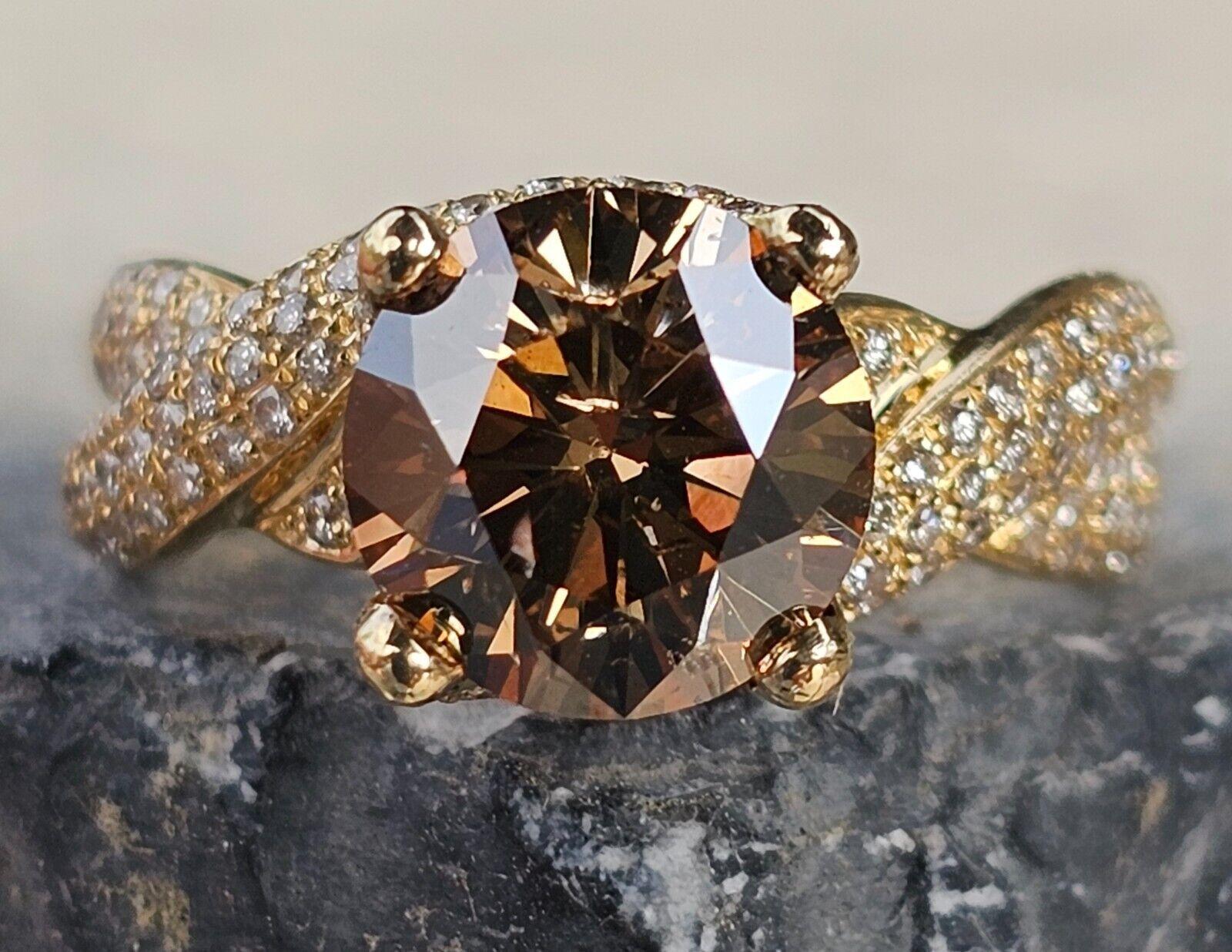 Round Cut Levian Diamond Engagement Ring 2.5ct Round Center Chocolate 18k Gold 5.75 30k For Sale