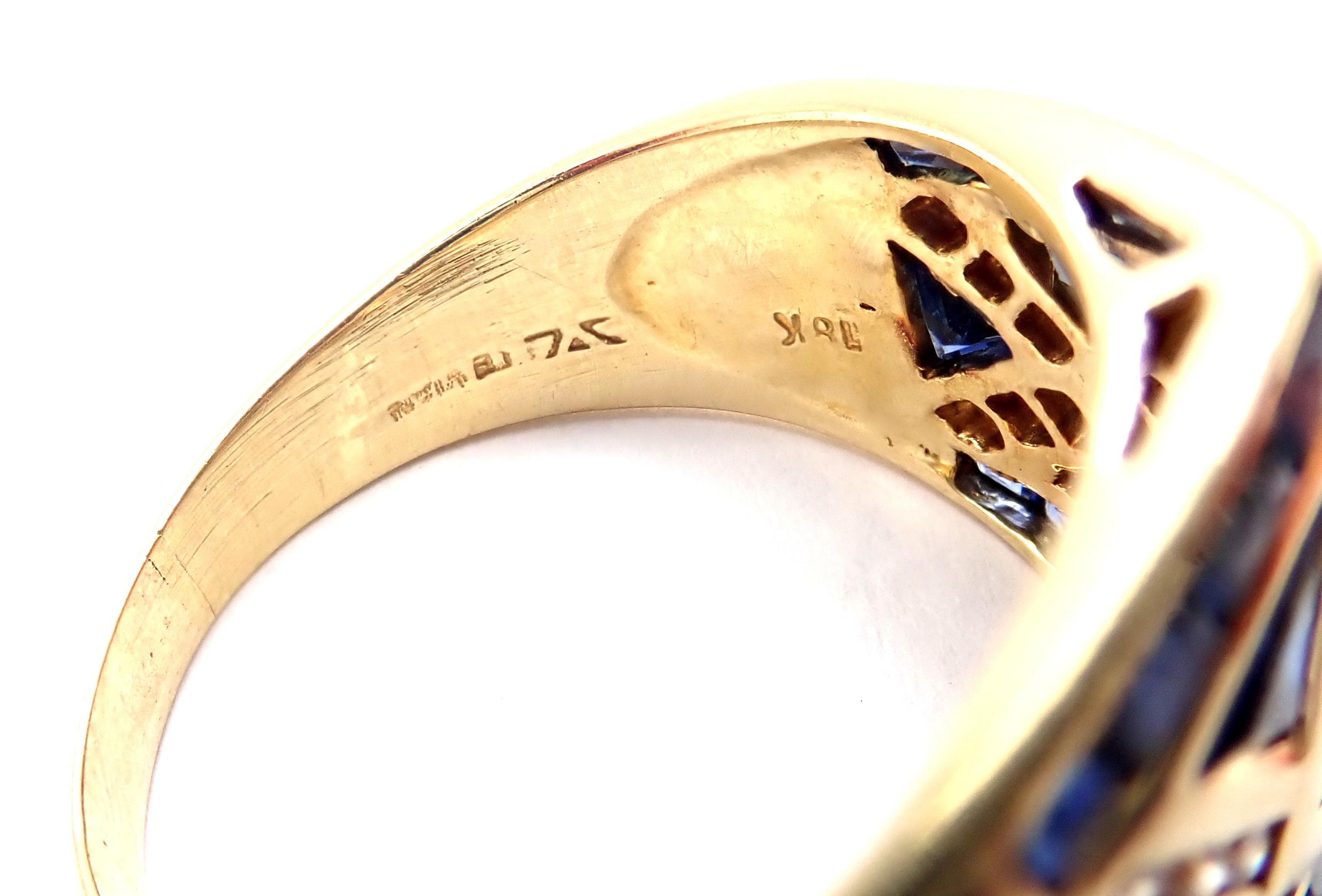 Brilliant Cut LeVian Diamond Sapphire Yellow Gold Band Ring