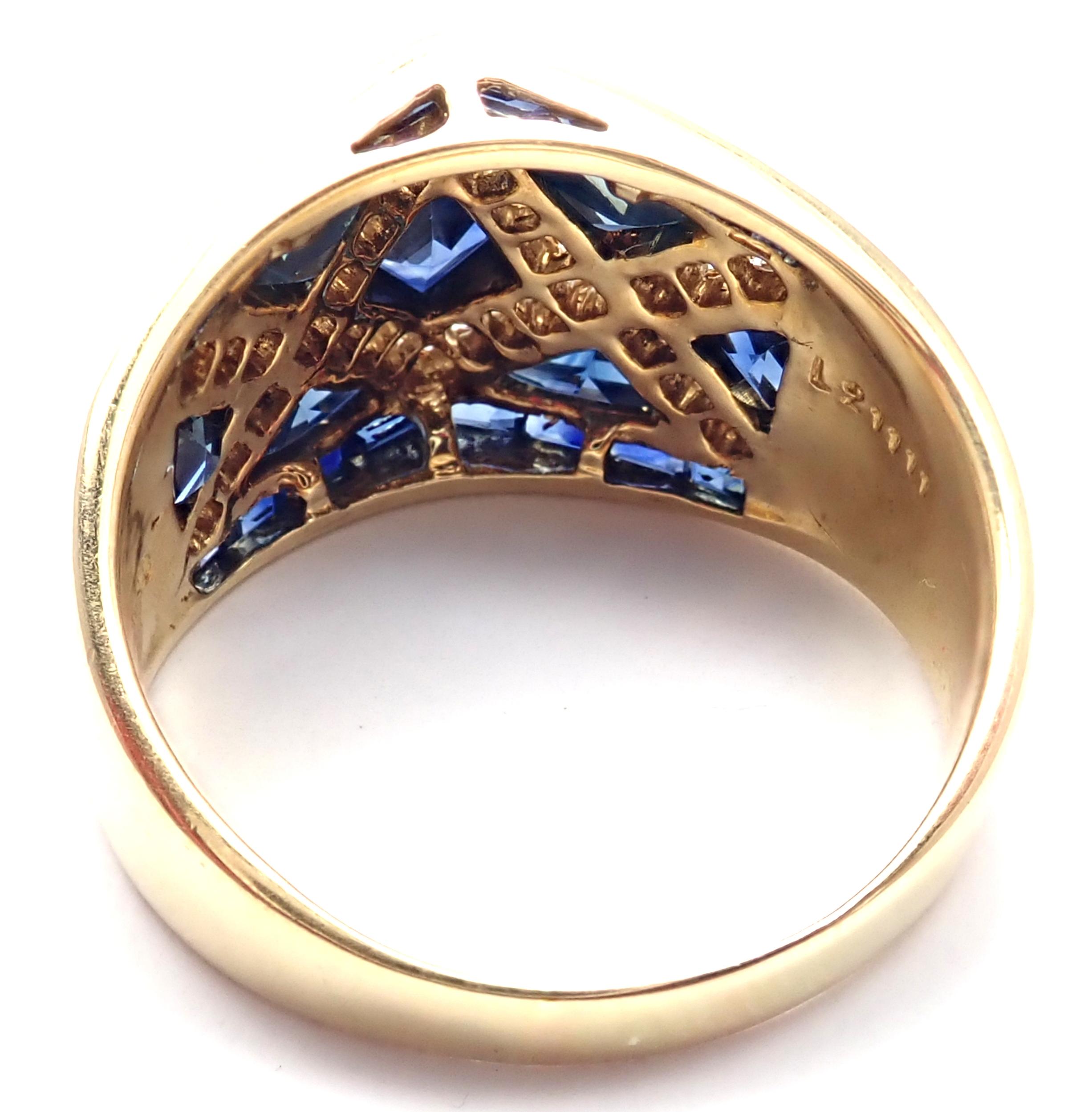 LeVian Diamond Sapphire Yellow Gold Band Ring In Excellent Condition In Holland, PA