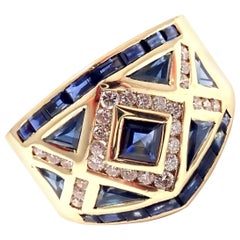 Vintage LeVian Diamond Sapphire Yellow Gold Band Ring