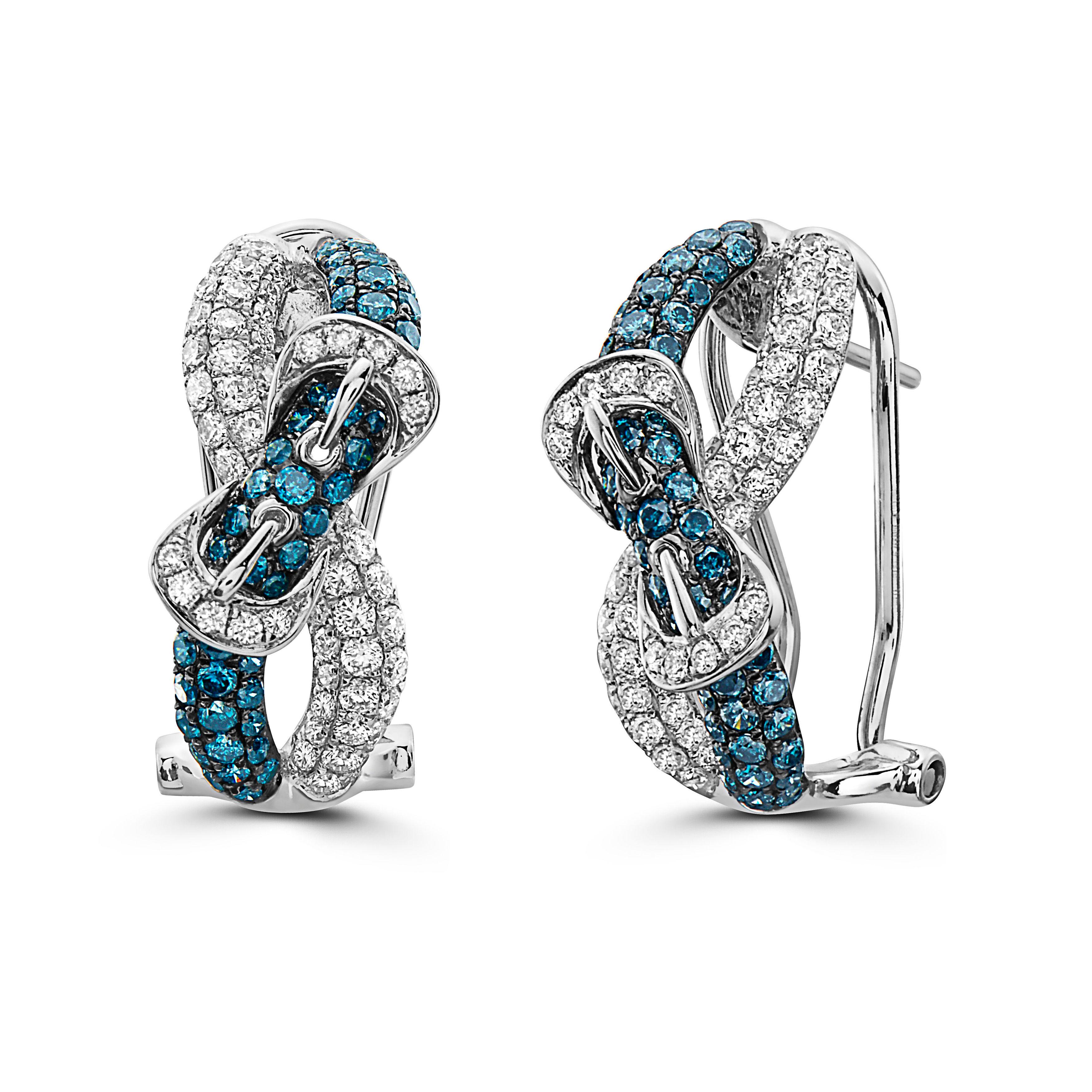 LeVian Earrings 1 3/4 cts Blue and White Natural Diamonds, set in 14K White Gold