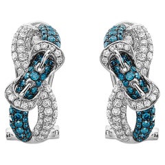 Levian Earrings 1 3/4 Cts Blue and White Natural Diamonds, Set in 14K White Gold