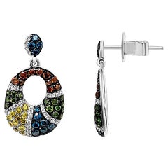LeVian Earrings Featuring Blue, Red, and White Fancy Diamonds in 14K White Gold