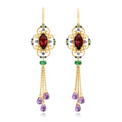 LeVian Earrings Garnet in 14K Yellow Gold Dangle/Drop Red Marquise 8 1/2 Cts