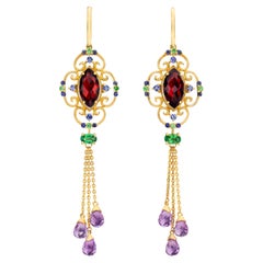 LeVian Earrings Garnet in 14K Yellow Gold Dangle/Drop Red Marquise 8 1/2 Cts