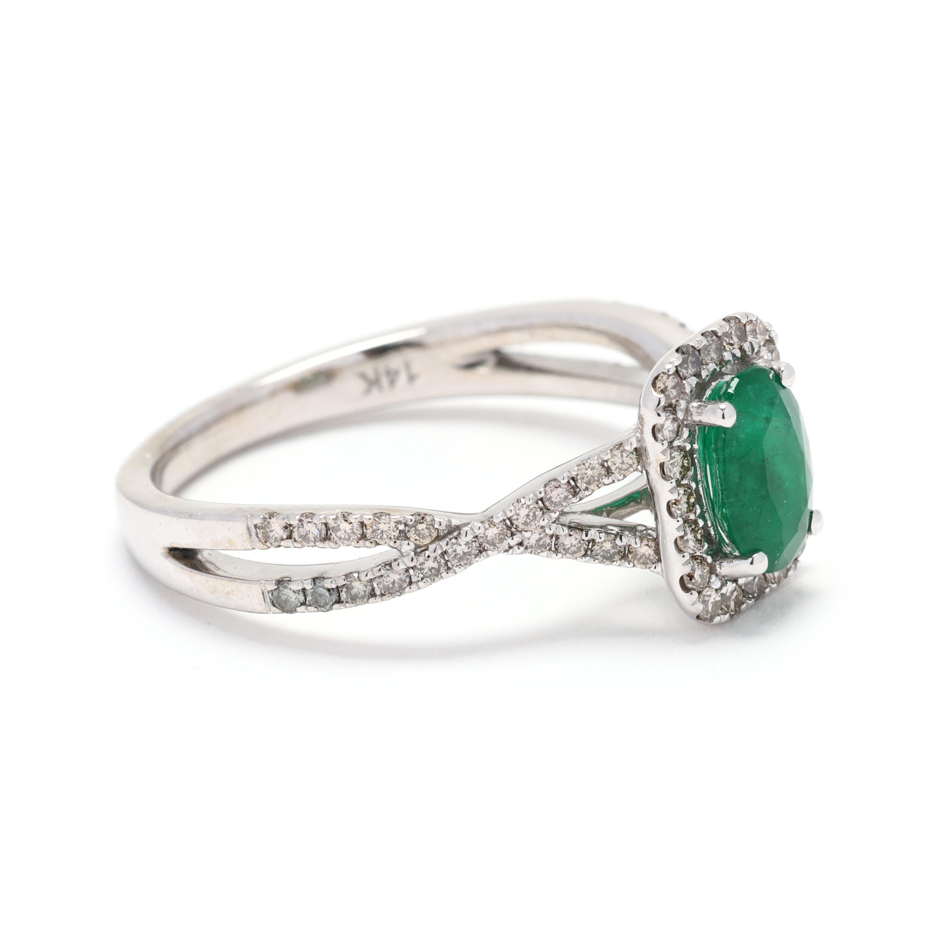 Make a bold statement with this stunning LeVian emerald and diamond ring, crafted in luxurious 14k white gold. Featuring a vibrant green emerald surrounded by sparkling diamonds, this exquisite piece embodies elegance and