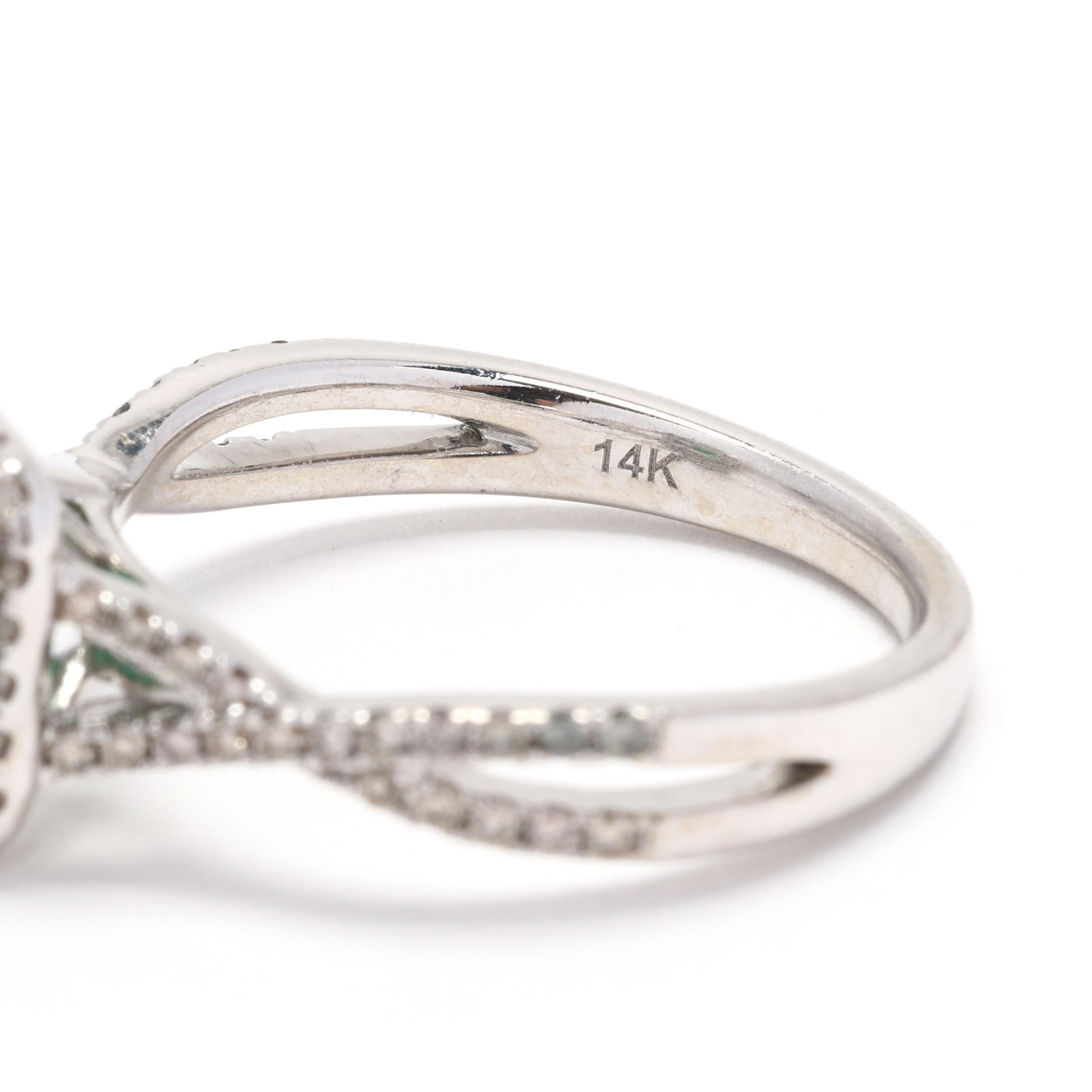 Women's LeVian Emerald and Diamond Statement Ring, 14k White Gold, Ring Size 7