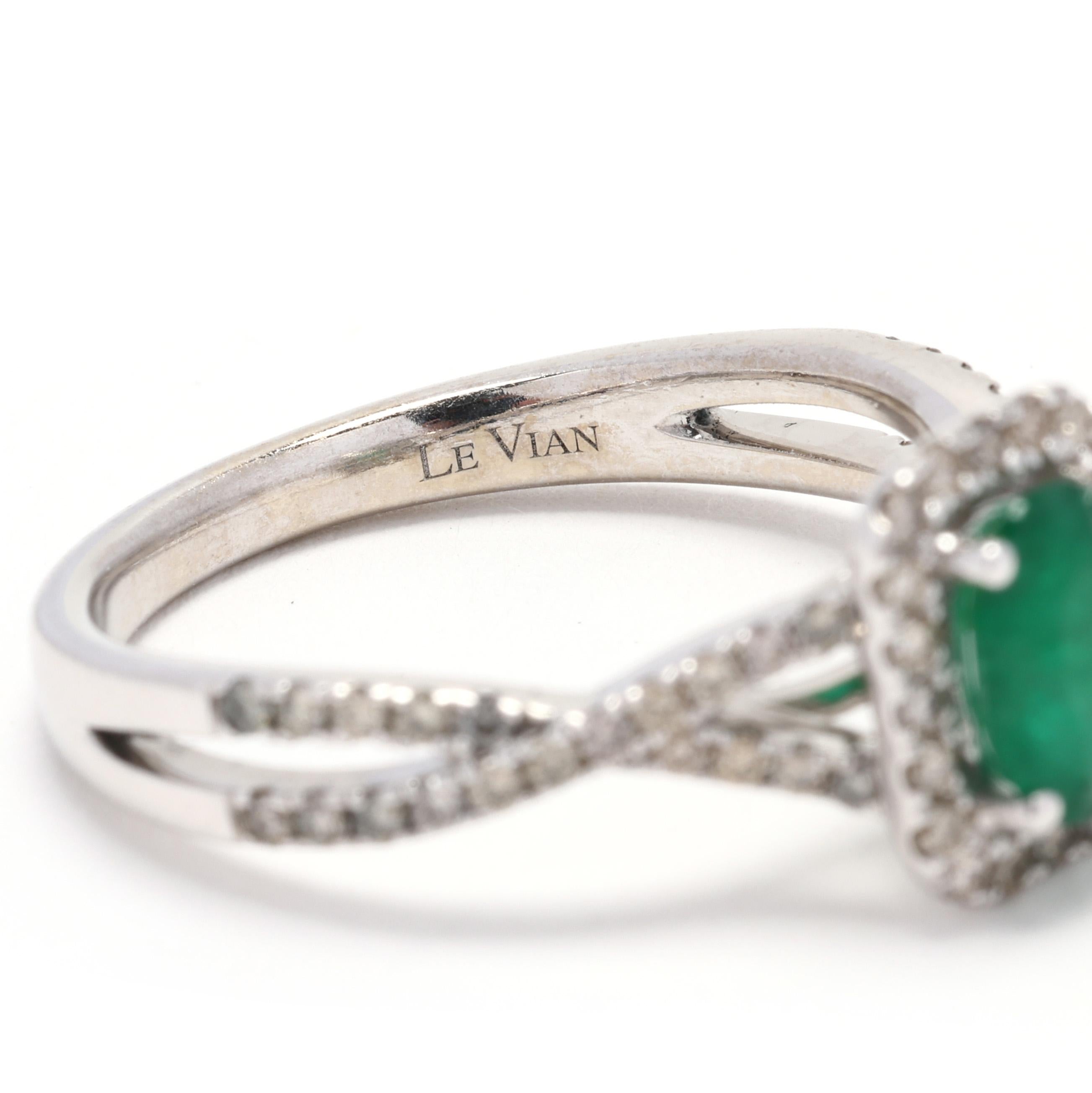 LeVian Emerald and Diamond Statement Ring, 14k White Gold, Ring Size 7 1