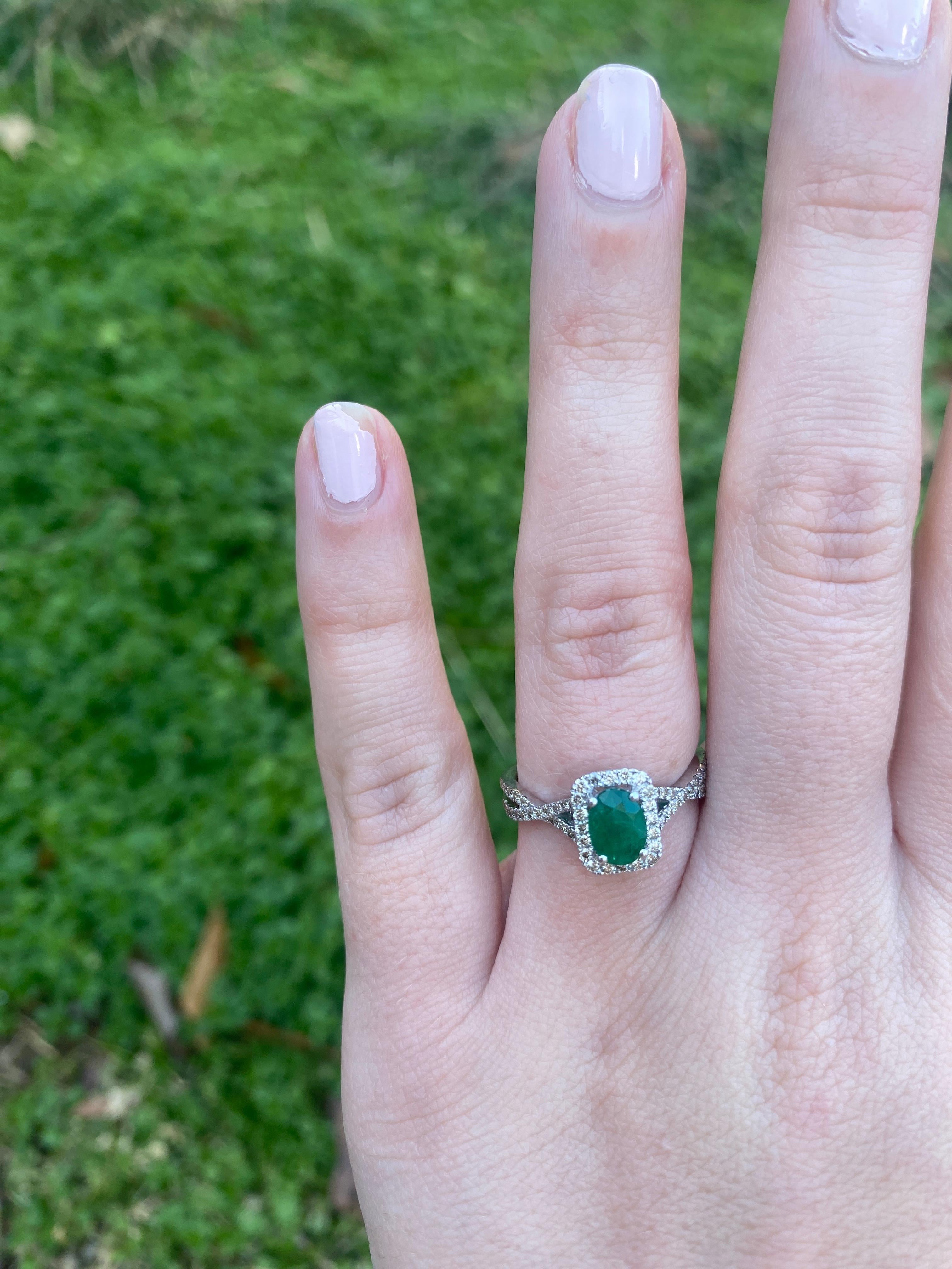 LeVian Emerald and Diamond Statement Ring, 14k White Gold, Ring Size 7 3