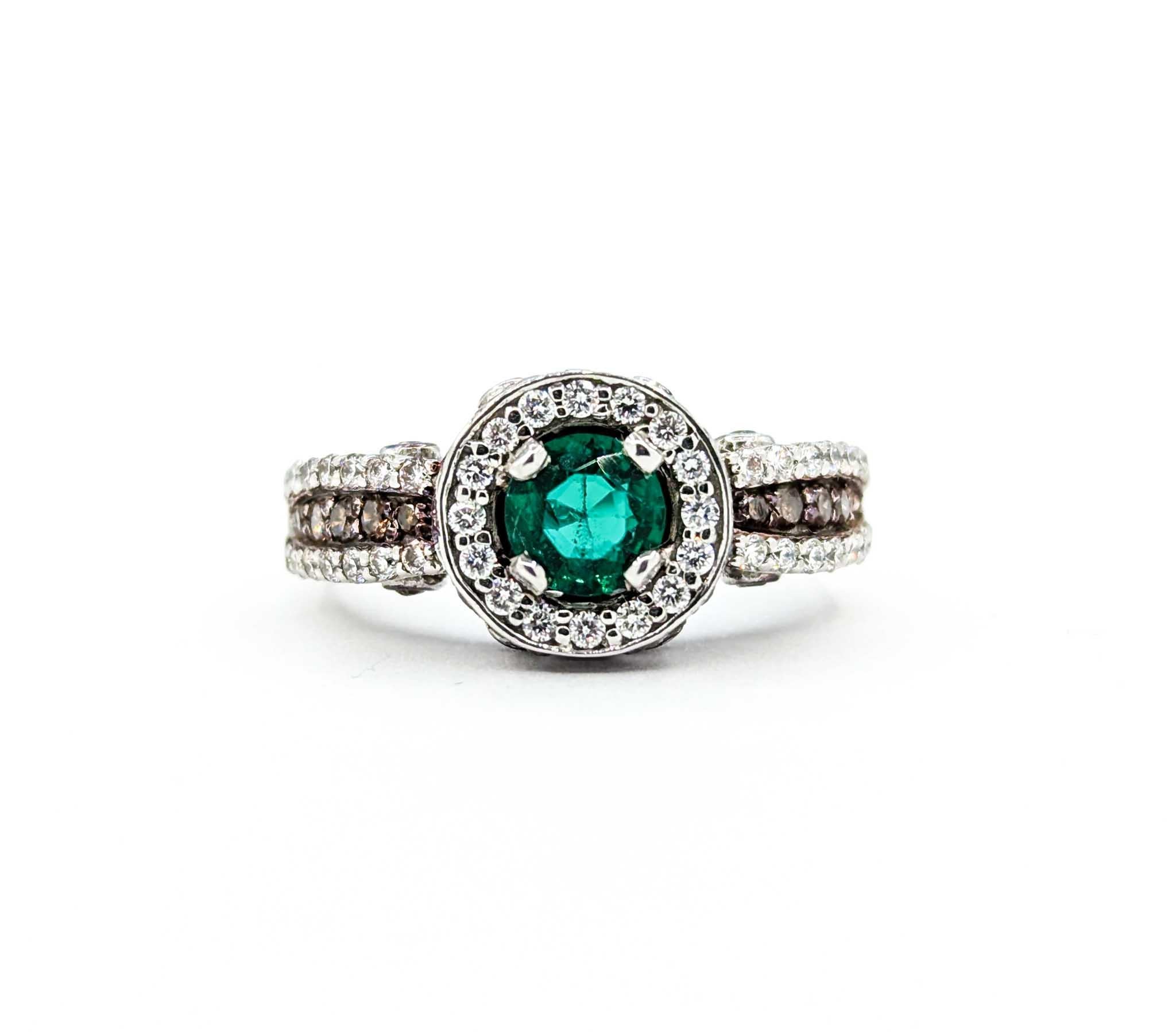 LeVian Emerald & Diamond Ring in 14k White Gold For Sale 7