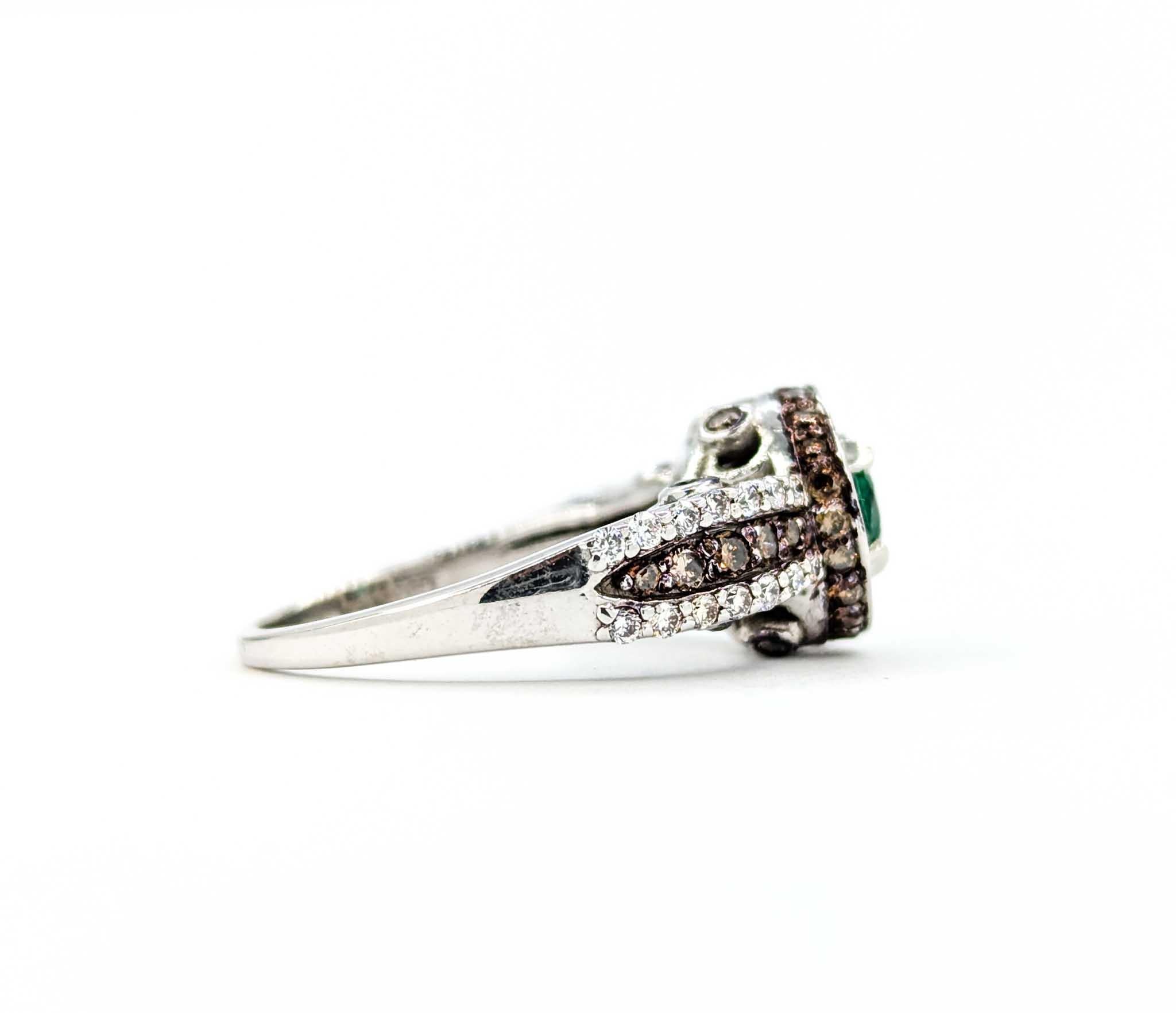 LeVian Emerald & Diamond Ring in 14k White Gold For Sale 1