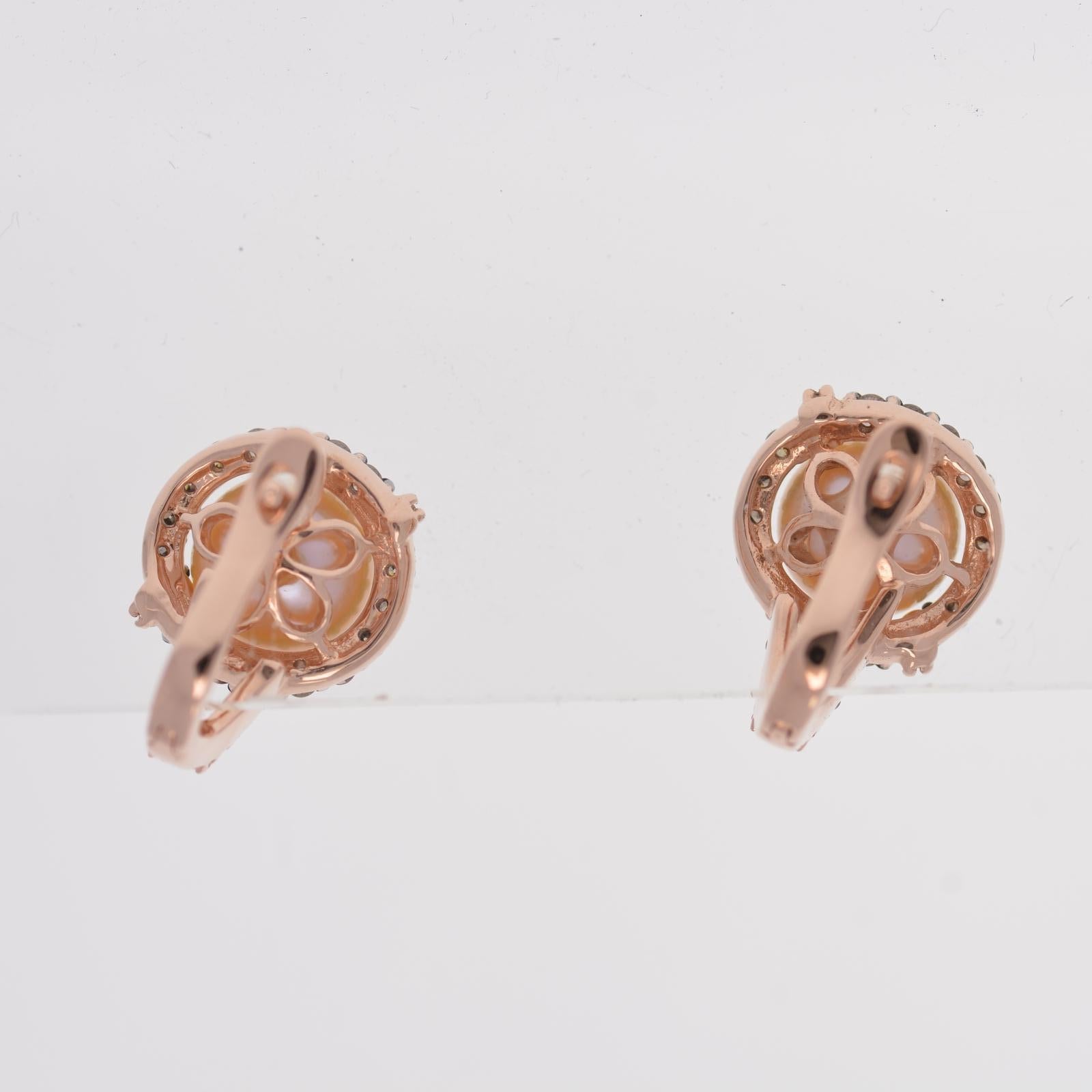 Contemporary Levian Estate Diamond and Pearl 14 Karat Rose Gold Earrings