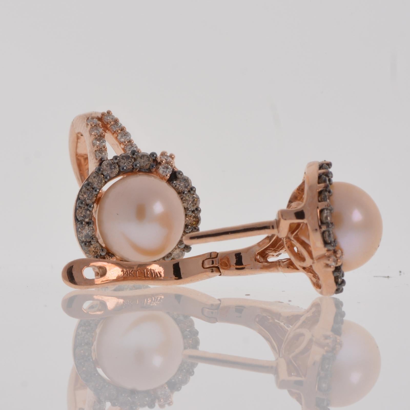 Women's Levian Estate Diamond and Pearl 14 Karat Rose Gold Earrings