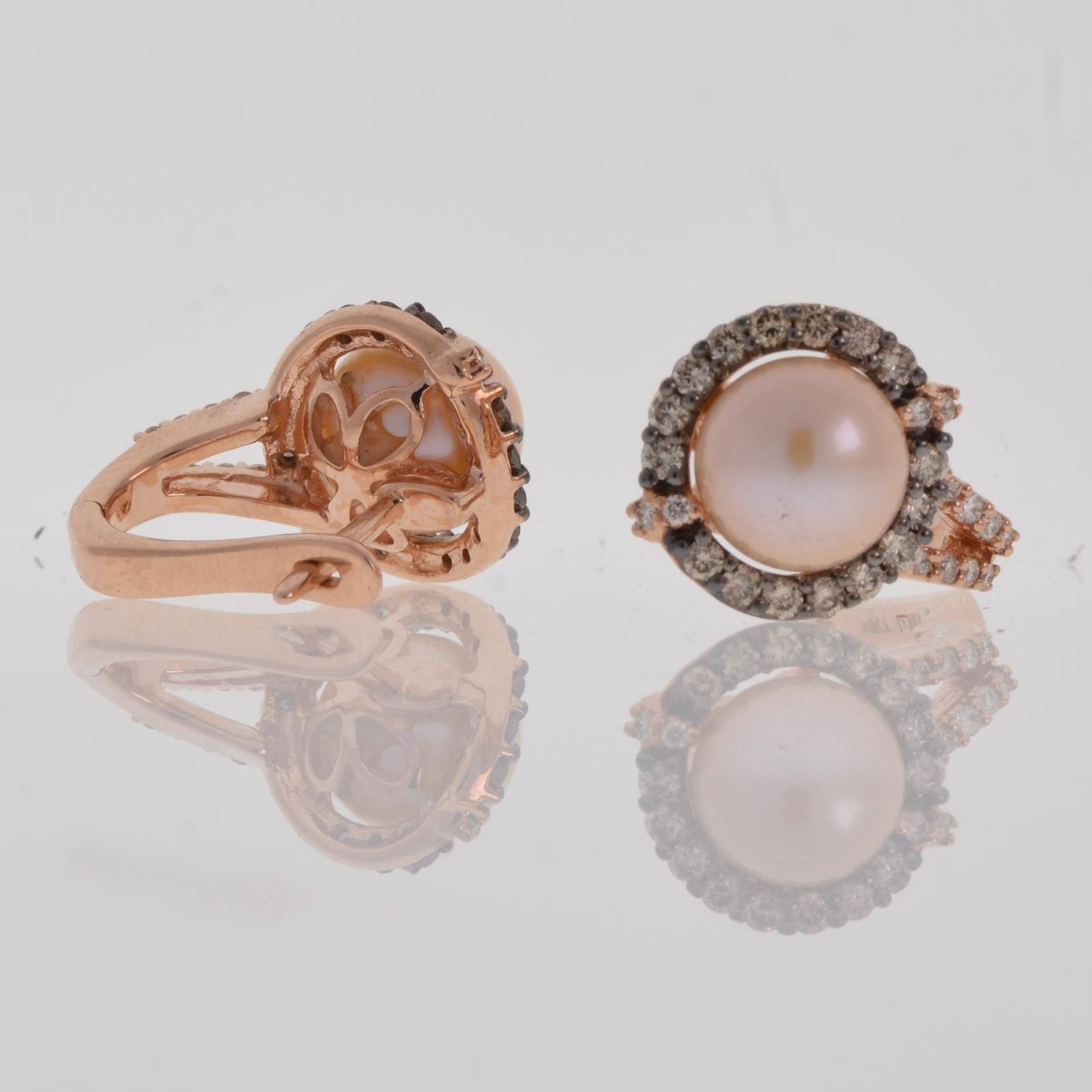 Levian Estate Diamond and Pearl 14 Karat Rose Gold Earrings 1