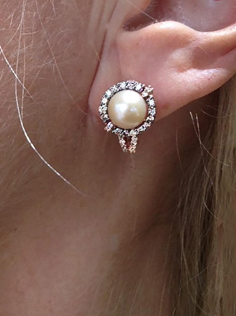 Levian Estate Diamond and Pearl 14 Karat Rose Gold Earrings 3