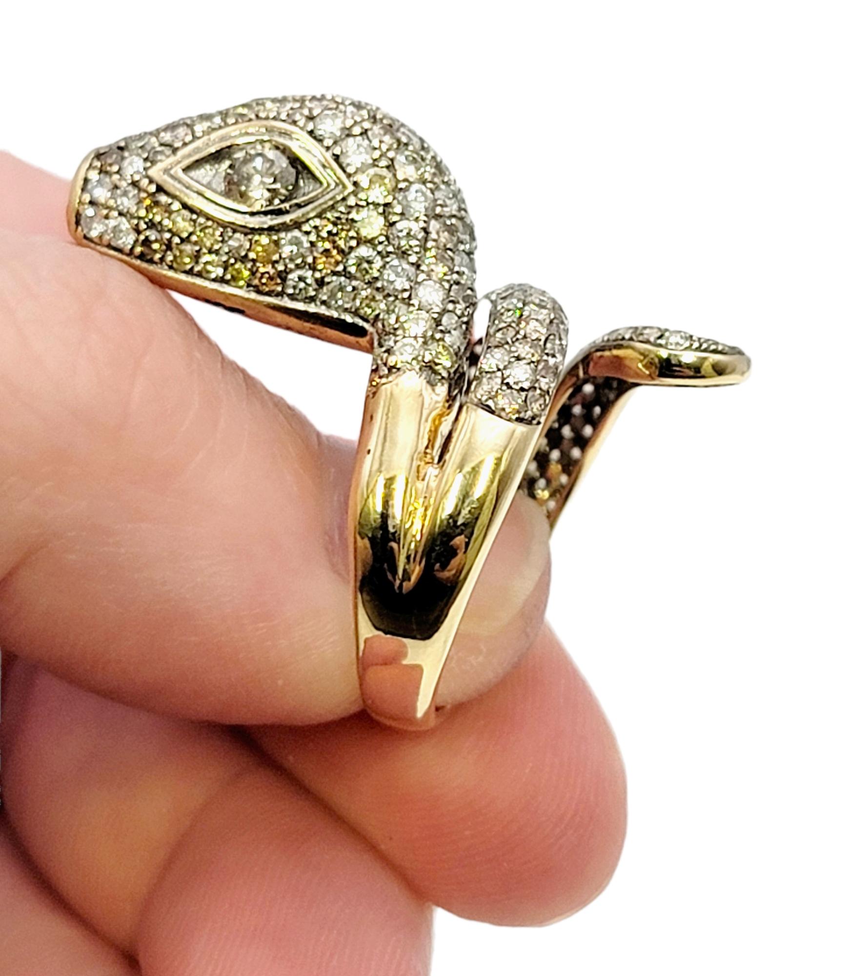 Le Vian Fancy Pave Diamond Snake Wrap Ring in Two Tone 14 Karat Gold For Sale 3