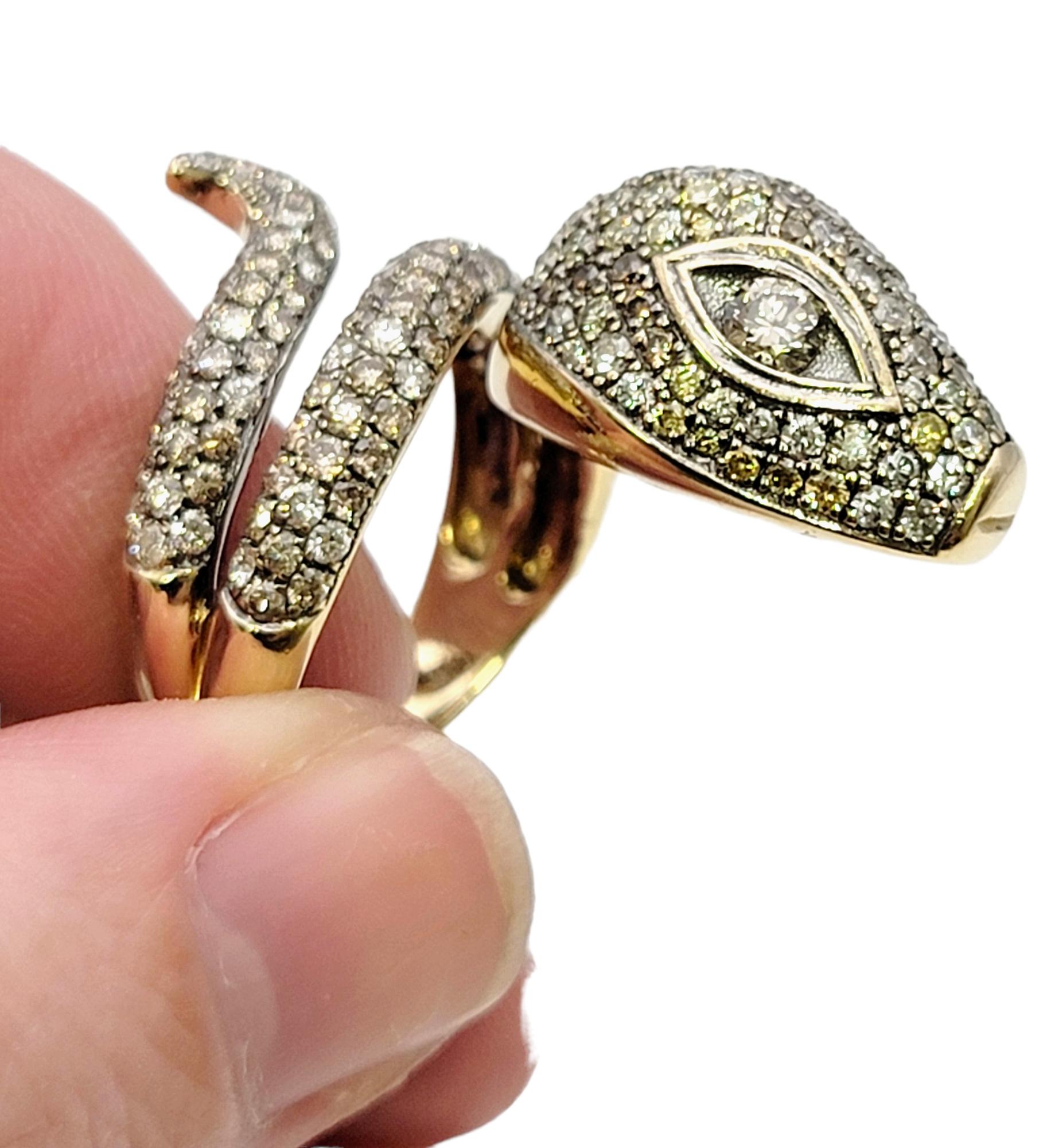 Le Vian Fancy Pave Diamond Snake Wrap Ring in Two Tone 14 Karat Gold For Sale 4