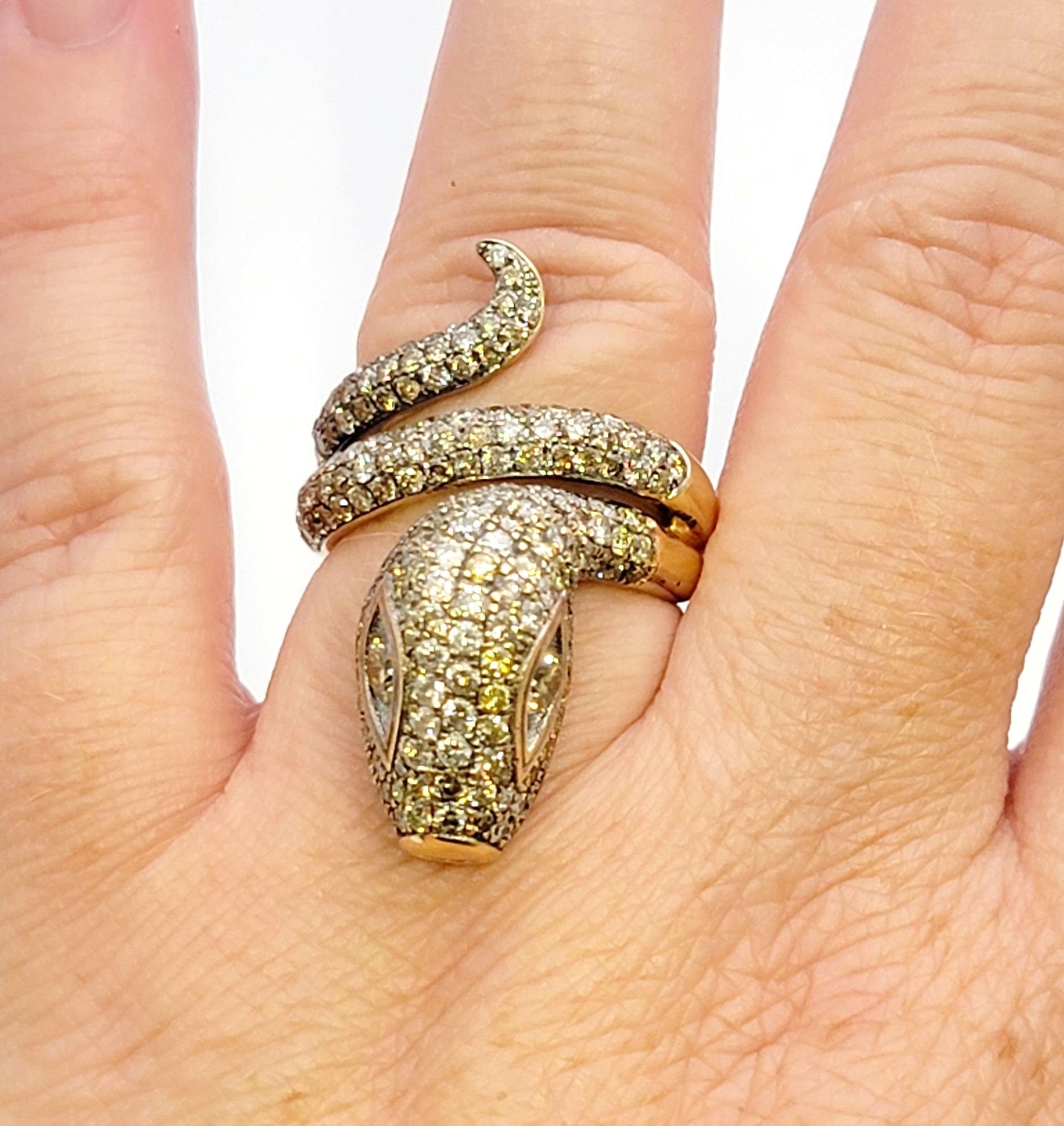 Le Vian Fancy Pave Diamond Snake Wrap Ring in Two Tone 14 Karat Gold For Sale 5