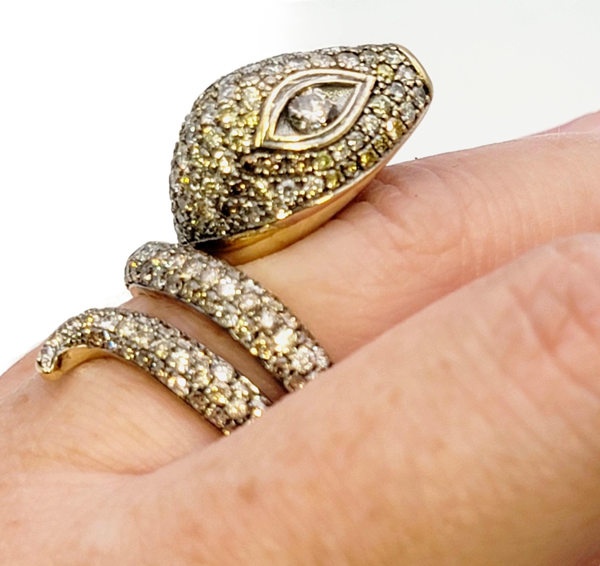 Le Vian Fancy Pave Diamond Snake Wrap Ring in Two Tone 14 Karat Gold For Sale 6
