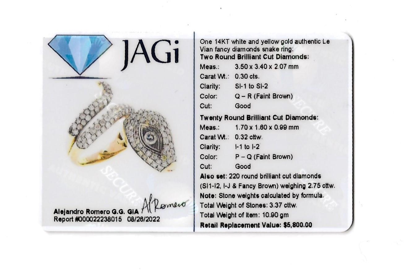 Le Vian Fancy Pave Diamond Snake Wrap Ring in Two Tone 14 Karat Gold For Sale 10