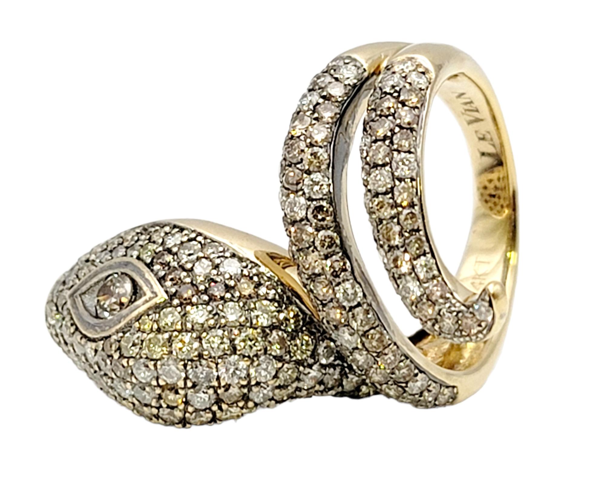 Contemporary Le Vian Fancy Pave Diamond Snake Wrap Ring in Two Tone 14 Karat Gold For Sale