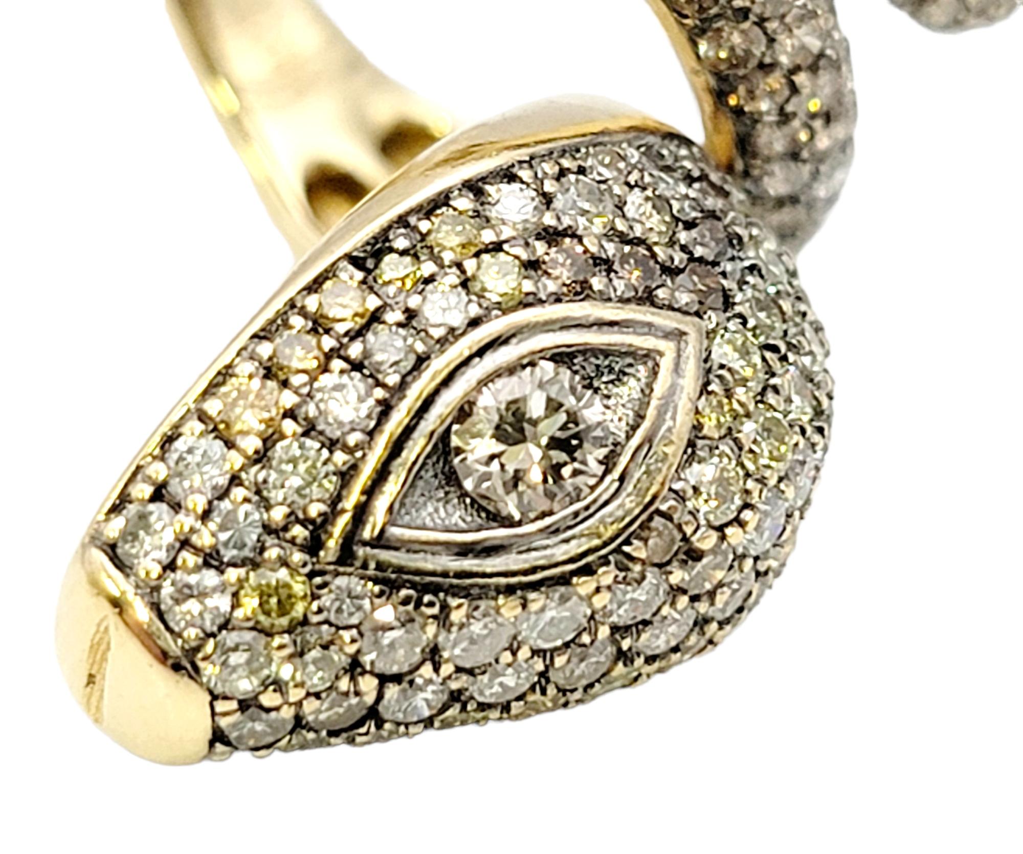 Round Cut Le Vian Fancy Pave Diamond Snake Wrap Ring in Two Tone 14 Karat Gold For Sale