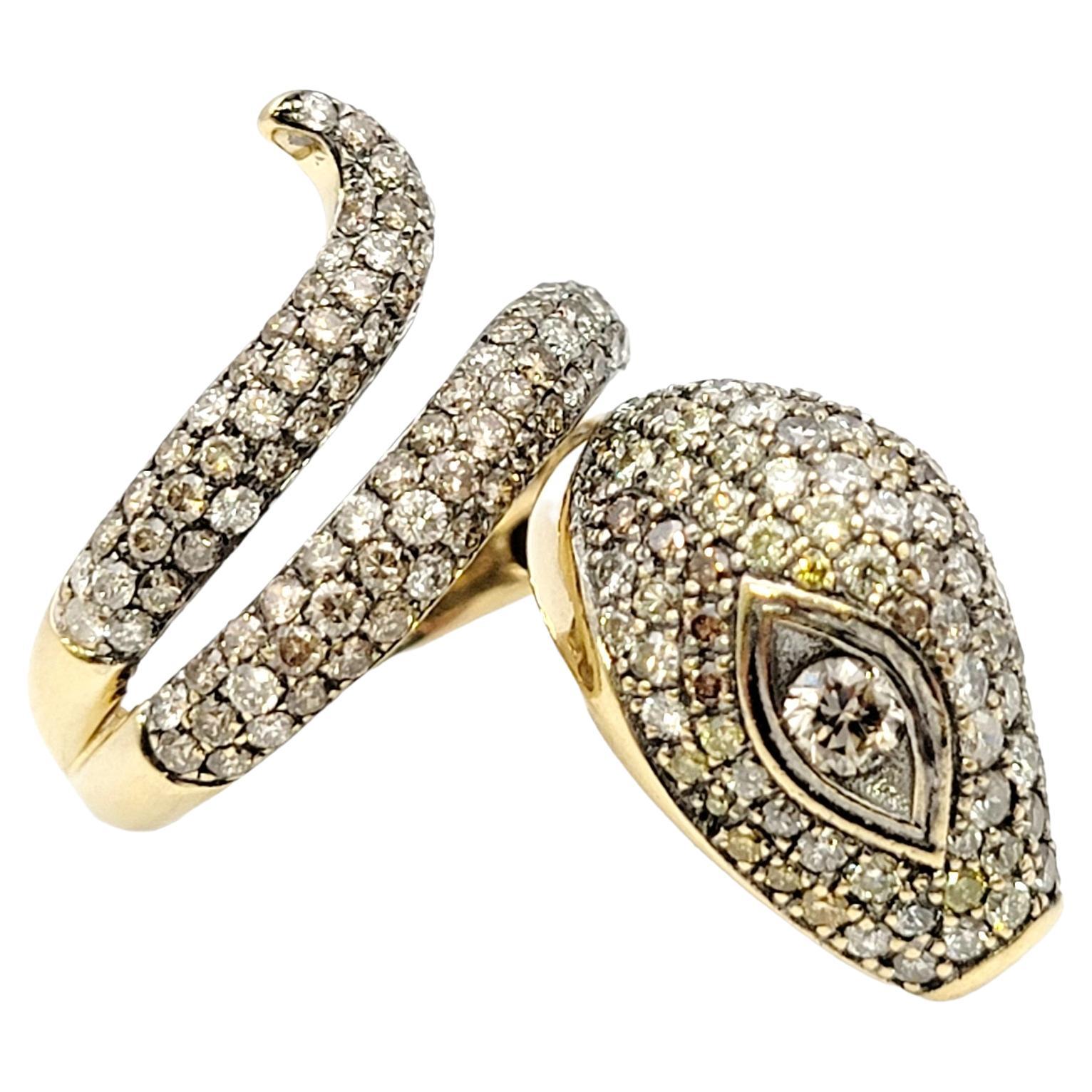 Le Vian Fancy Pave Diamond Snake Wrap Ring in Two Tone 14 Karat Gold For Sale