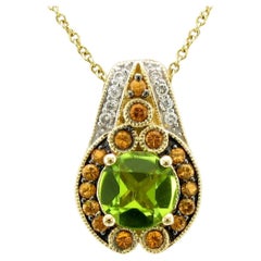 Levian Green Peridot And Diamond Pendant In 14K Yellow Gold