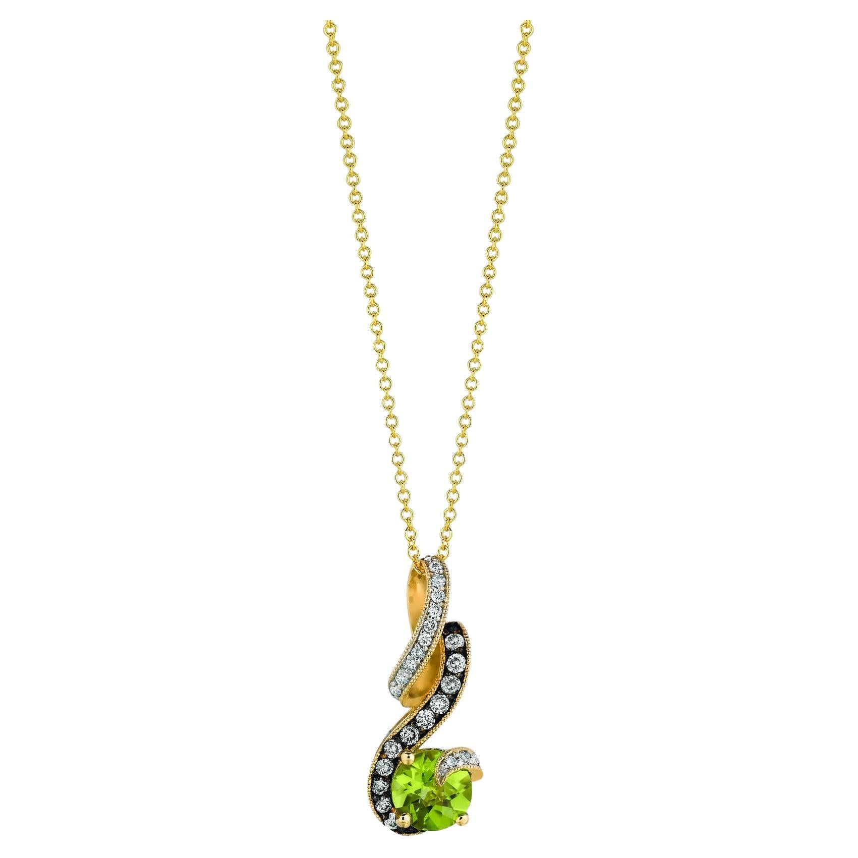 LeVian Green Peridot Chocolate & White Diamond Pendant in 14K Gold-1 Ct For Sale