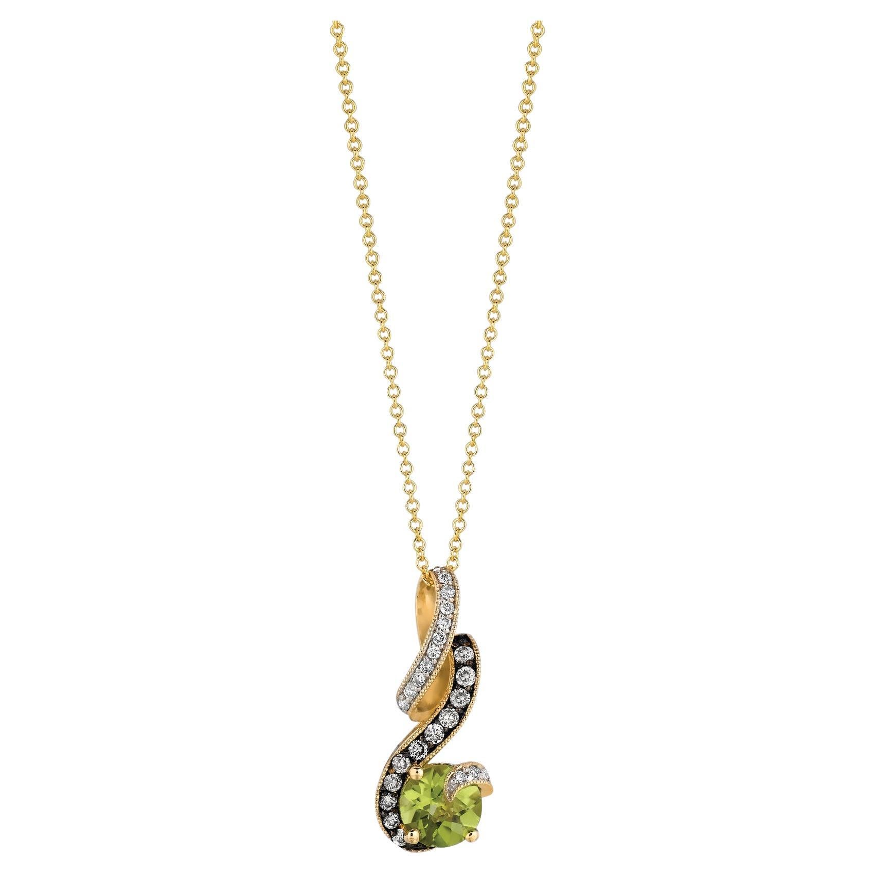 Levian Green Peridot Chocolate White Diamond Pendant in 14k Gold 1 Ct For Sale