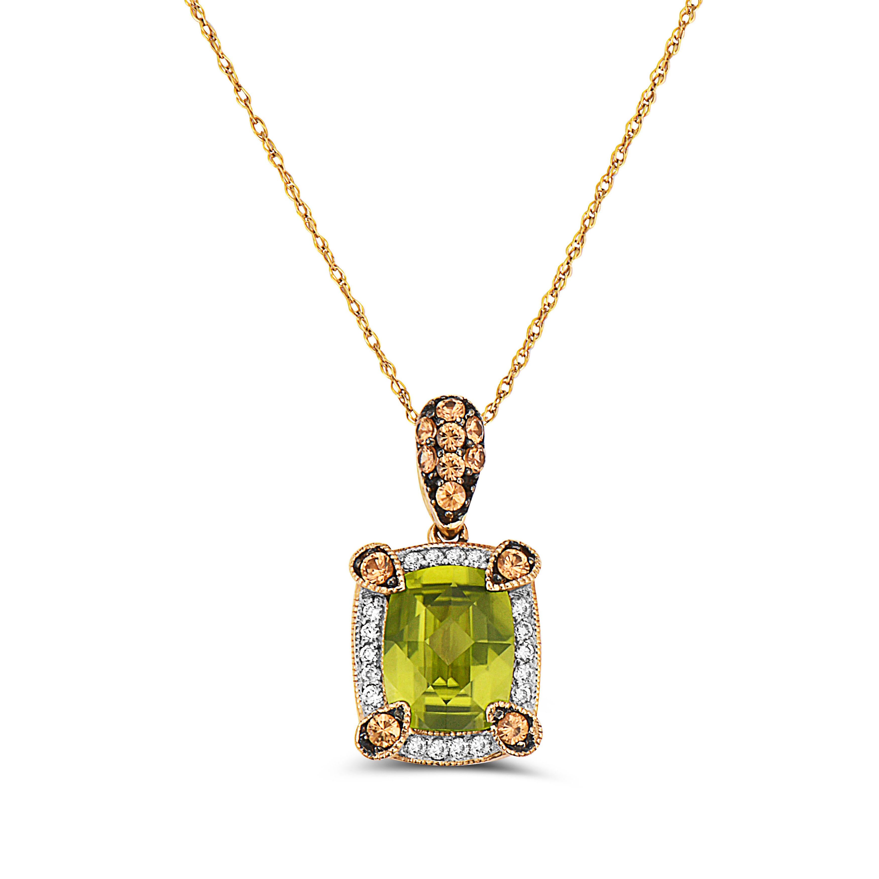 LeVian Green Peridot Spessartite White Diamond Pendant in 14K Gold-2 1/3 Cts For Sale