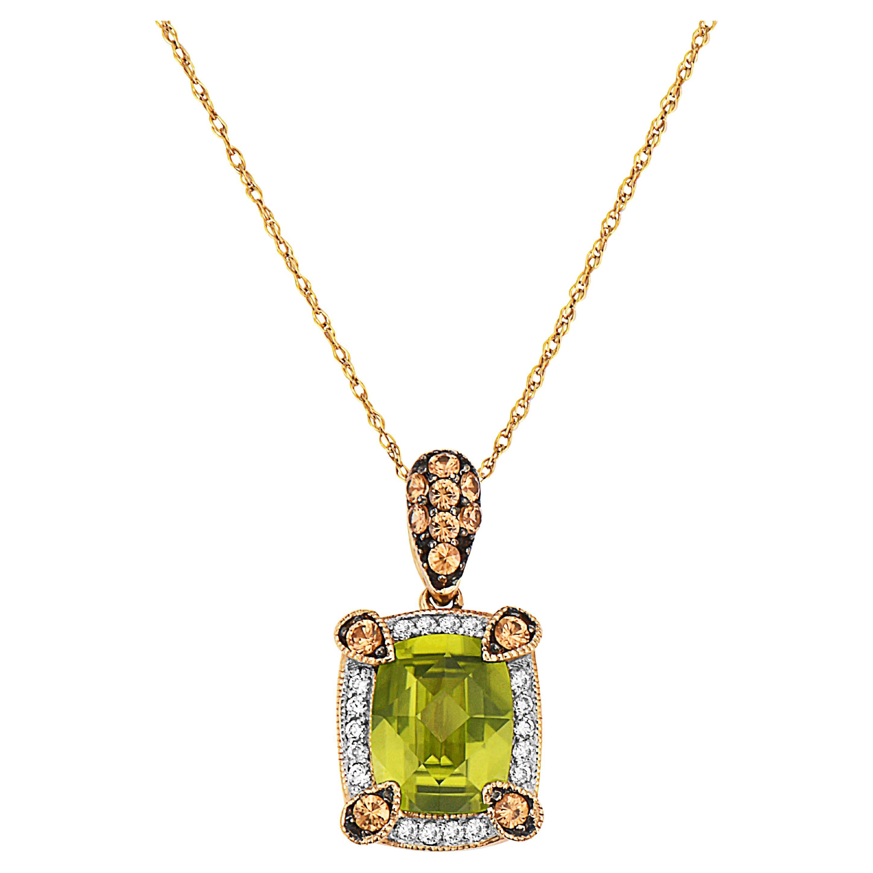 Levian Green Peridot Spessartite White Diamond Pendant in 14K Gold 2 1 3 Cts For Sale