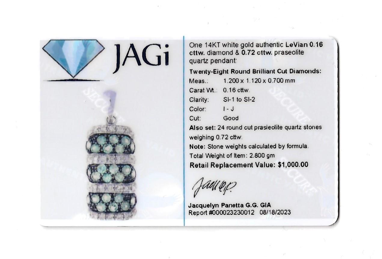 Le Vian Green Praseolite Quartz and Diamond Pendant Set in 14 Karat White Gold For Sale 3