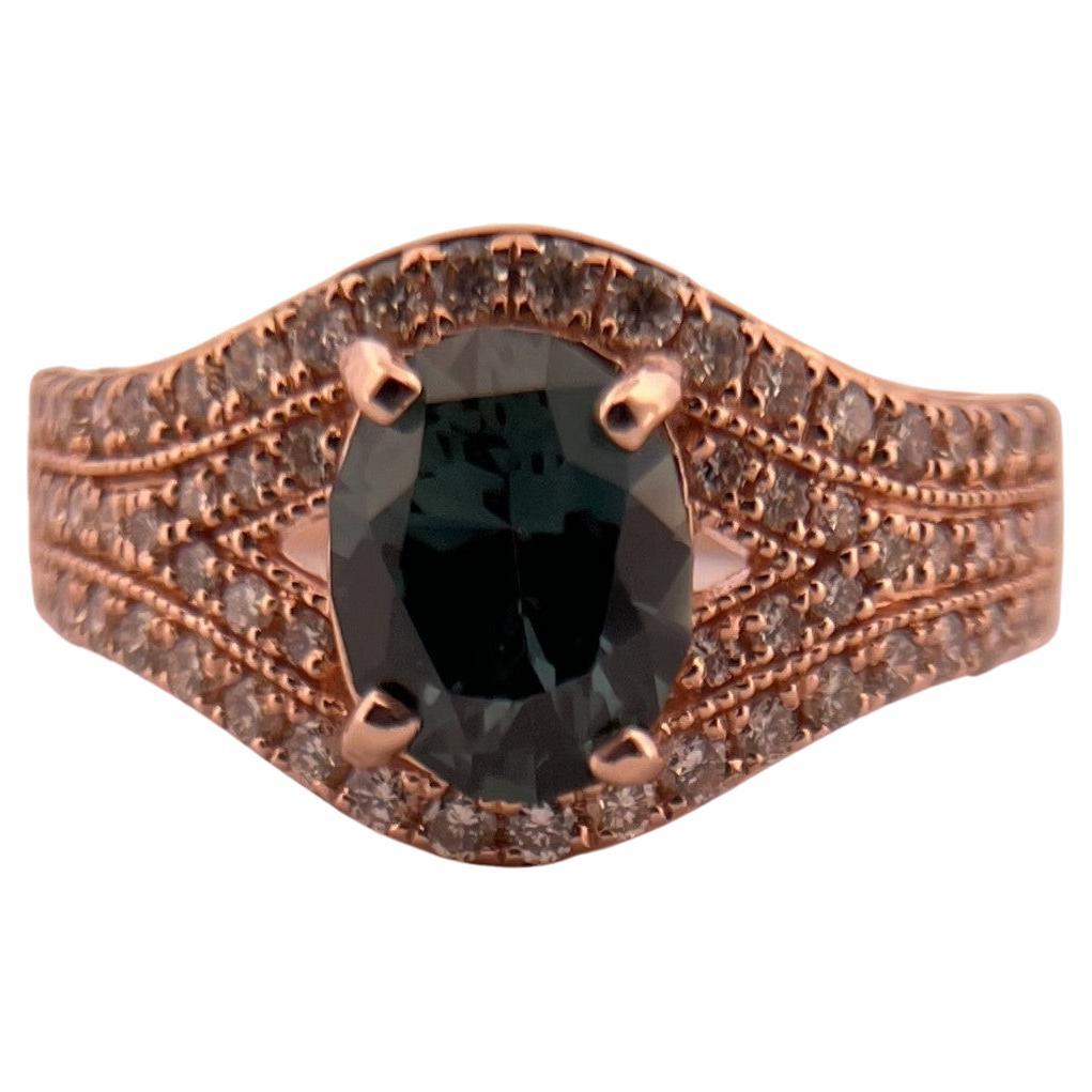LeVian Greenish Blue Sapphire and Diamond Rose Gold Ring For Sale