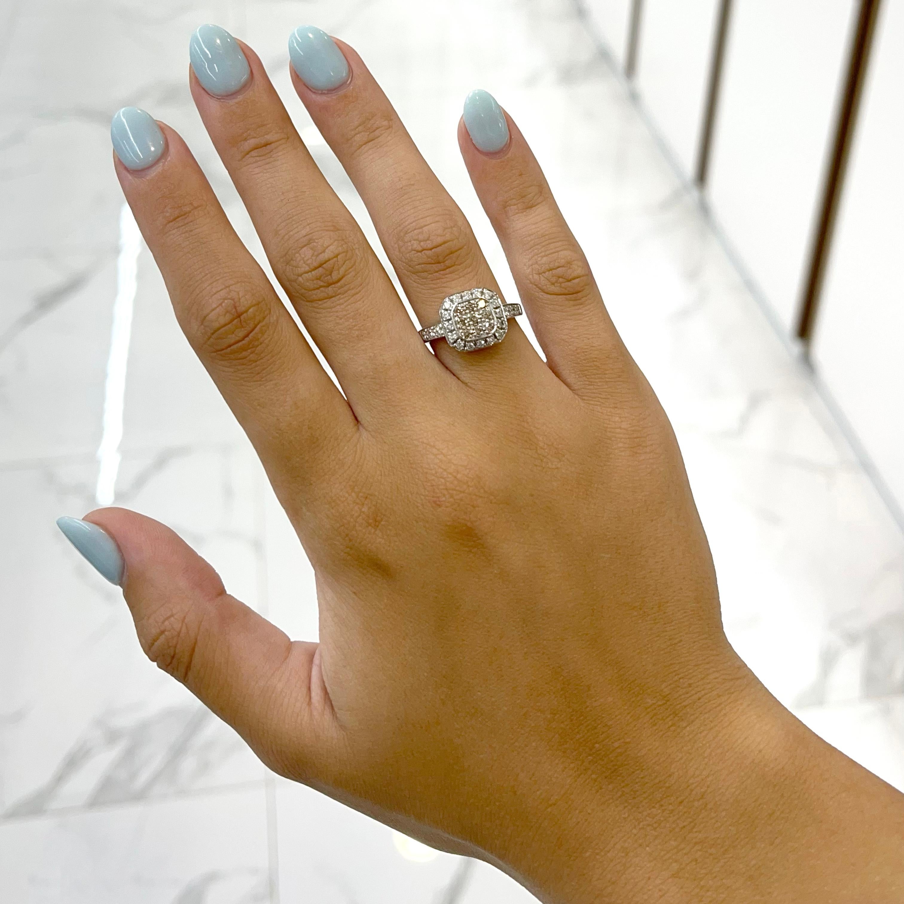 Levian Ladies Square Shaped Cluster White & Chocolate Diamond Engagement Ring (bague de fiançailles pour dames) en vente 2