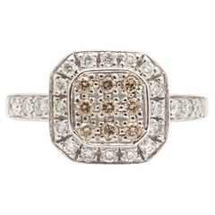 Levian Ladies Square Shaped Cluster White & Chocolate Diamond Engagement Ring (bague de fiançailles pour dames)