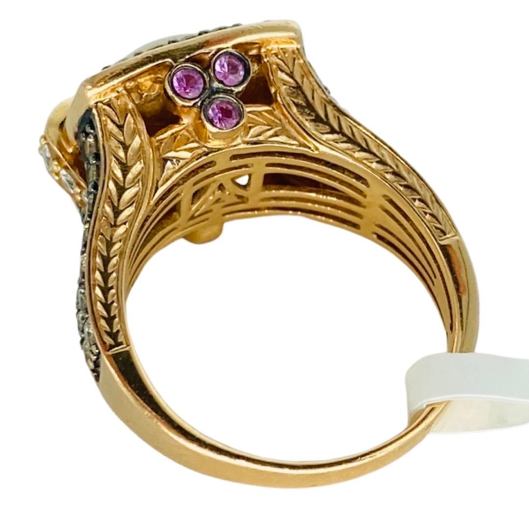 Women's LeVian Large Neopolitan Opal, Diamond s and Amethyst Ring 14k Strawberry Gold For Sale