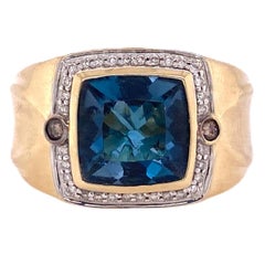 Levian Men's London Blue Topaz Diamond 14 Karat Yellow Gold Gents Ring