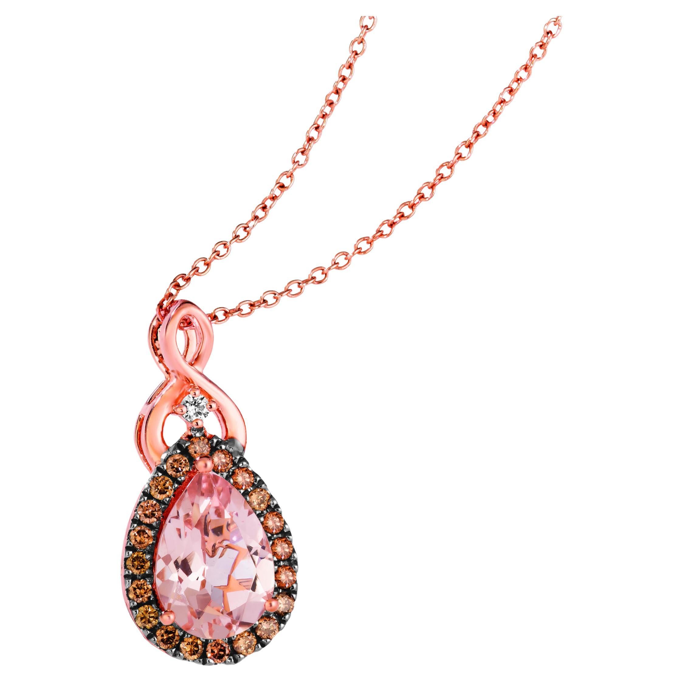 Le Vian Morganite Pendant Set in 14K Rose Gold with Nude and Chocolate Diamonds For Sale