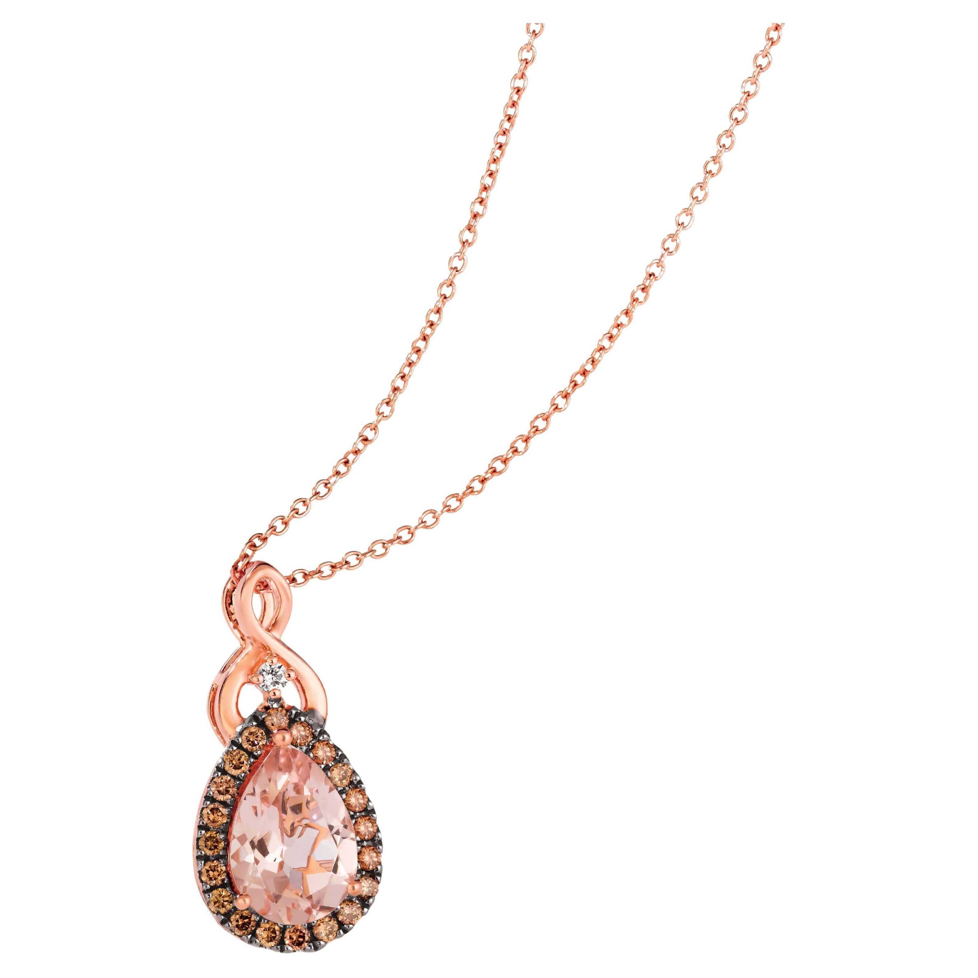 LeVian Morganite Pendant Set in 14K Rose Gold with Nude and Chocolate Diamonds